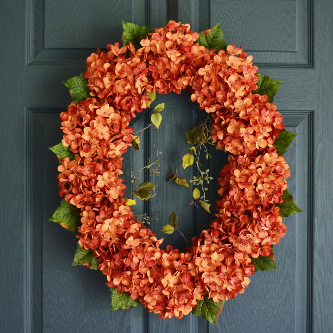 burnt orange oval hydrangea wreath