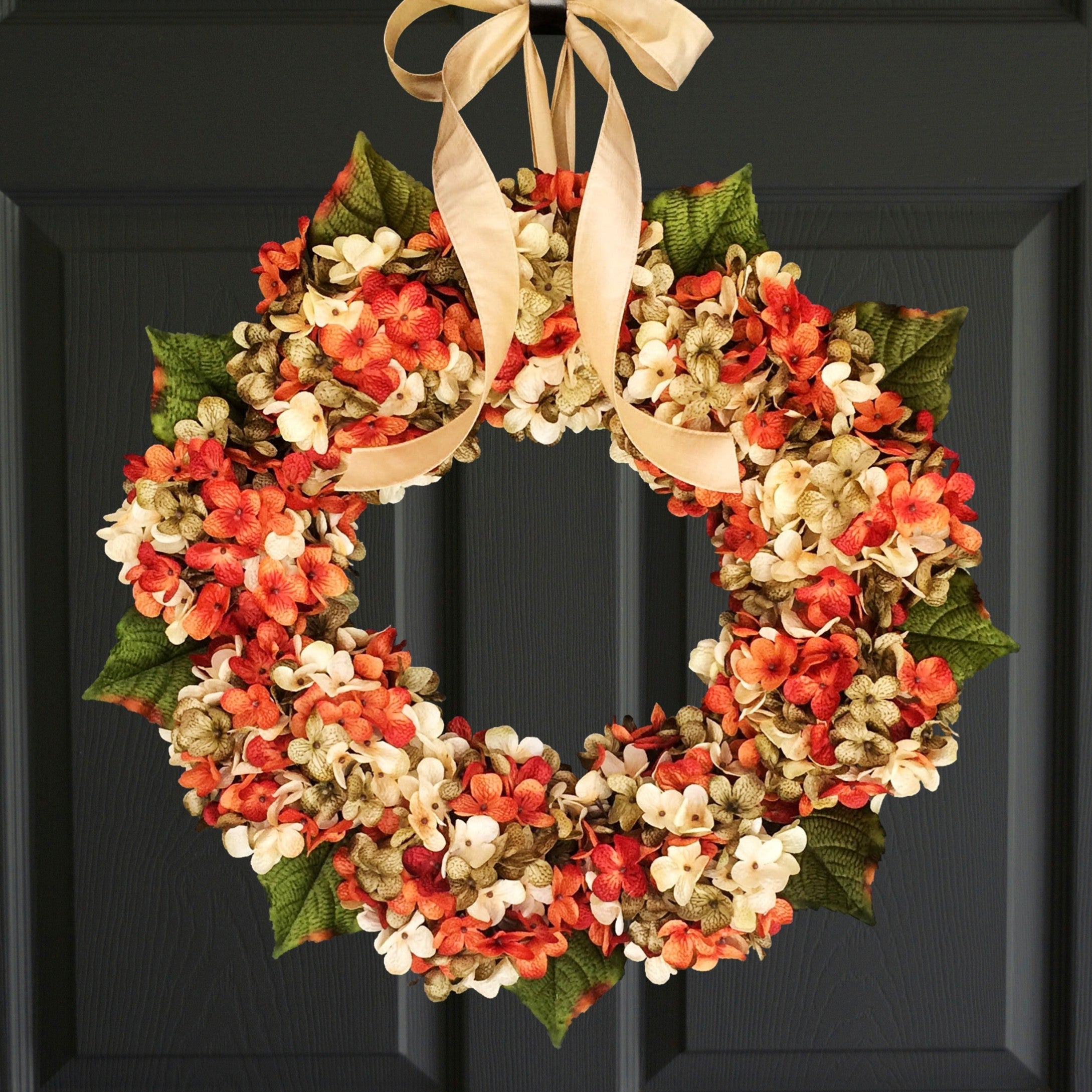 fall orange hydrangea door wreath
