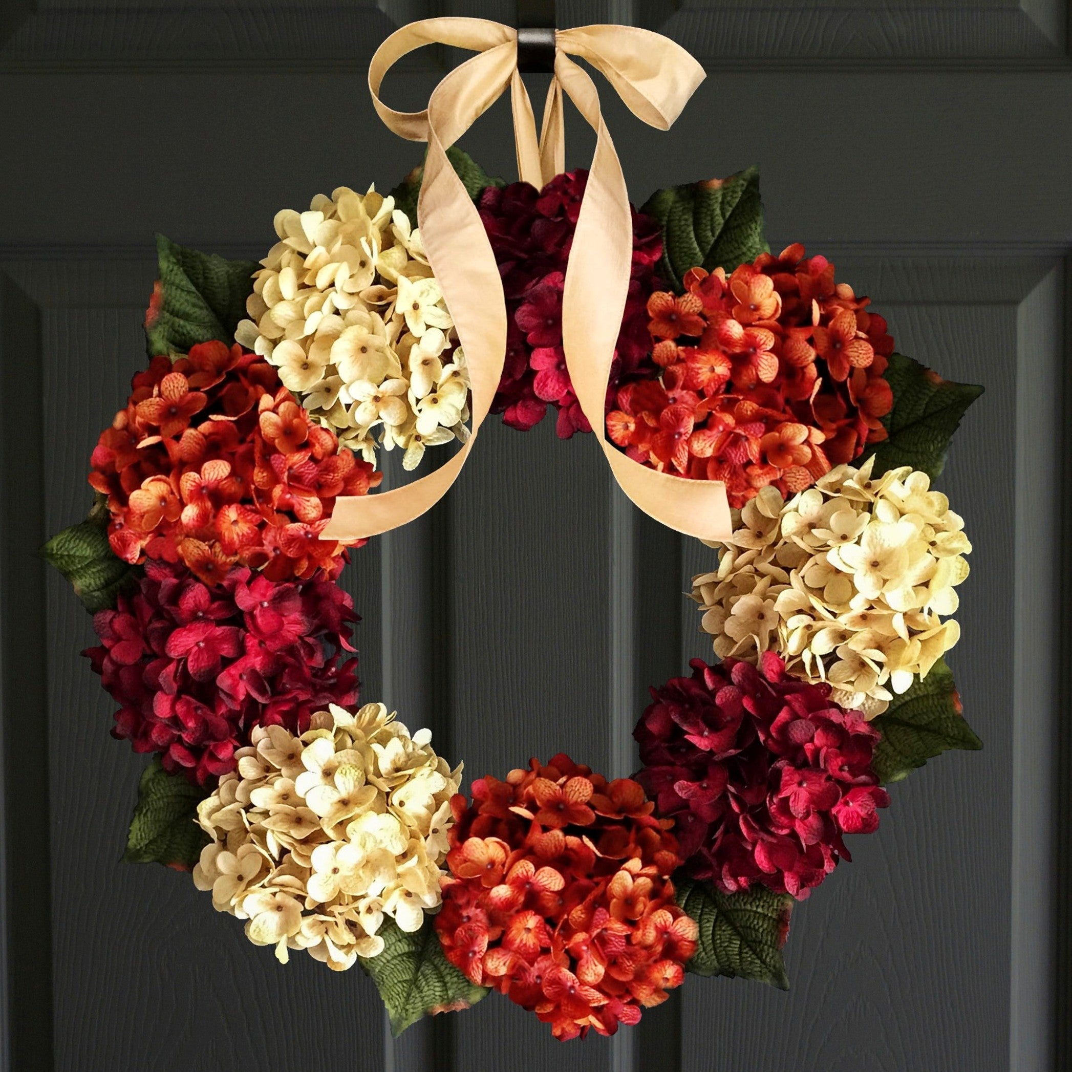hydrangea wreath orange red cream