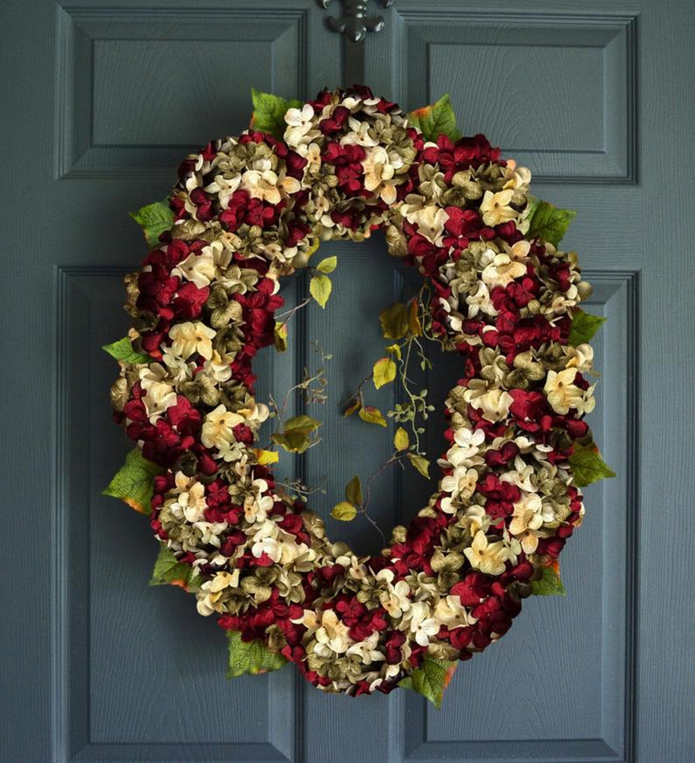 oval-hydrangea-wreath-red-green-cream