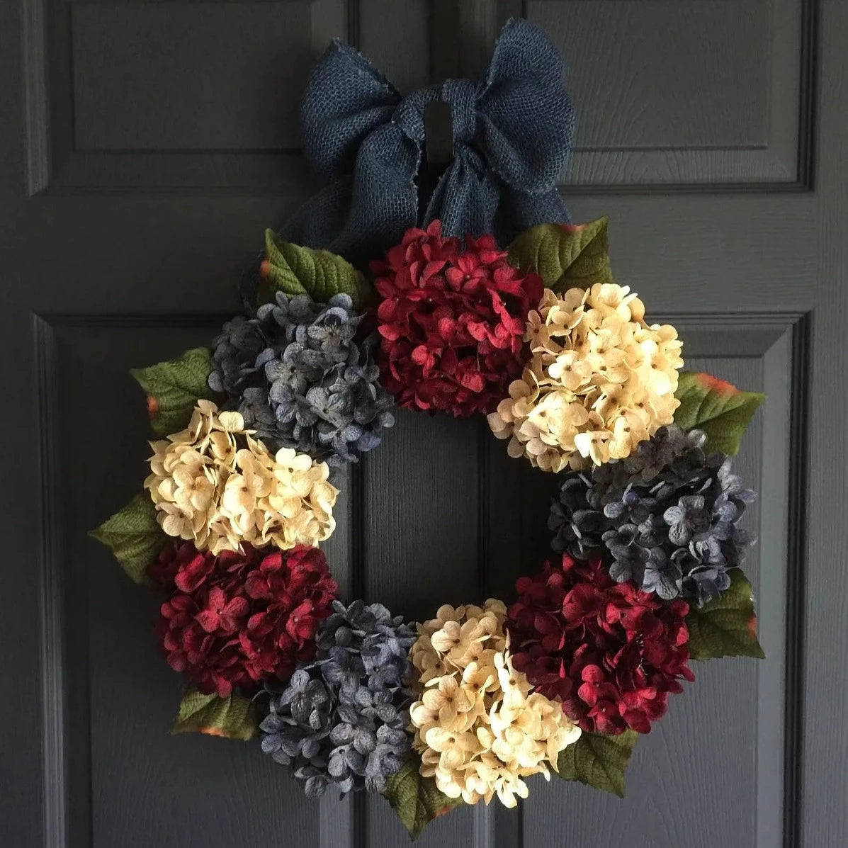 Patriotic Front Door Wreath with Blue Ribbon