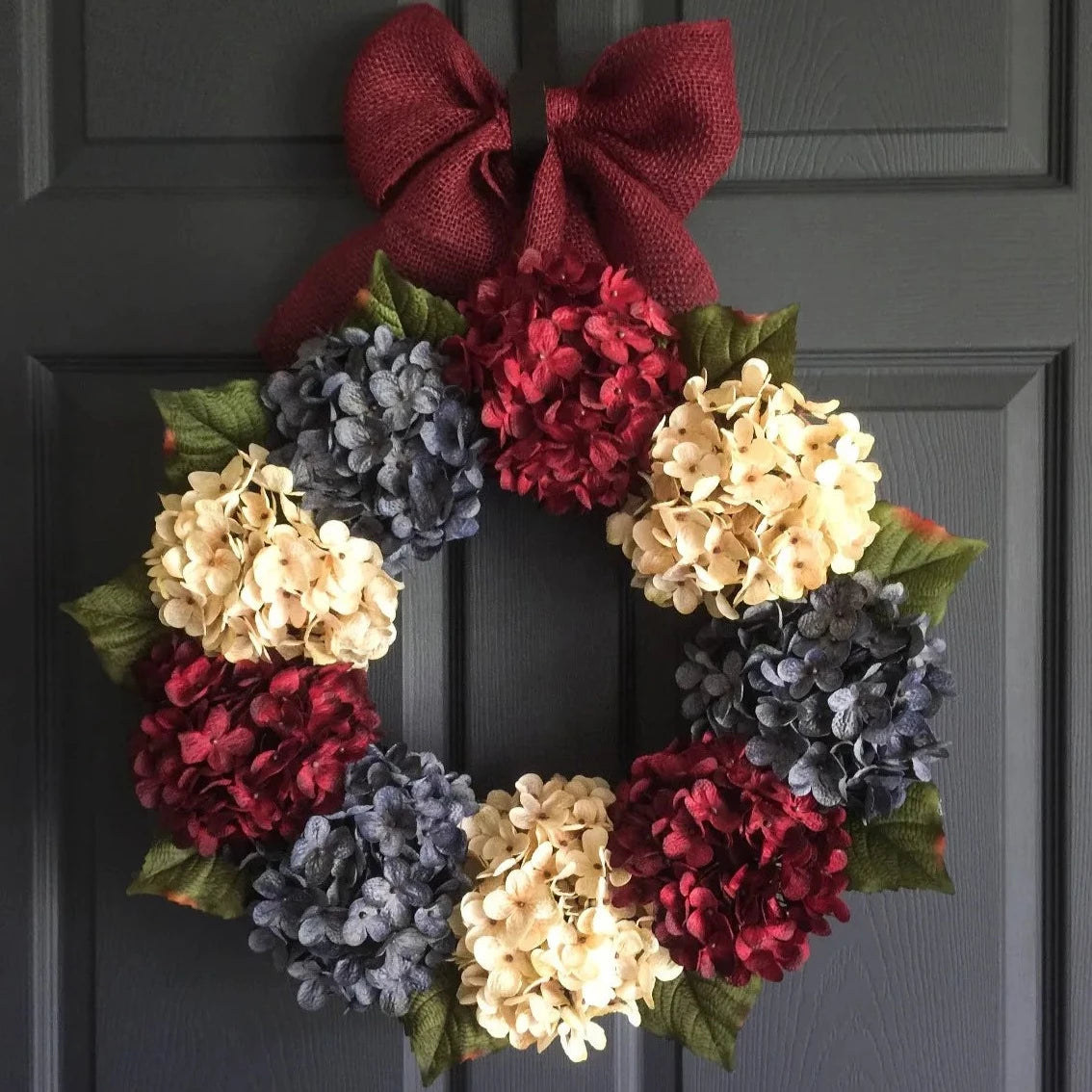 Patriotic Door Wreath with Red Burlap Ribbon