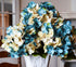 artificial hydrangea flowers blue cream closeup