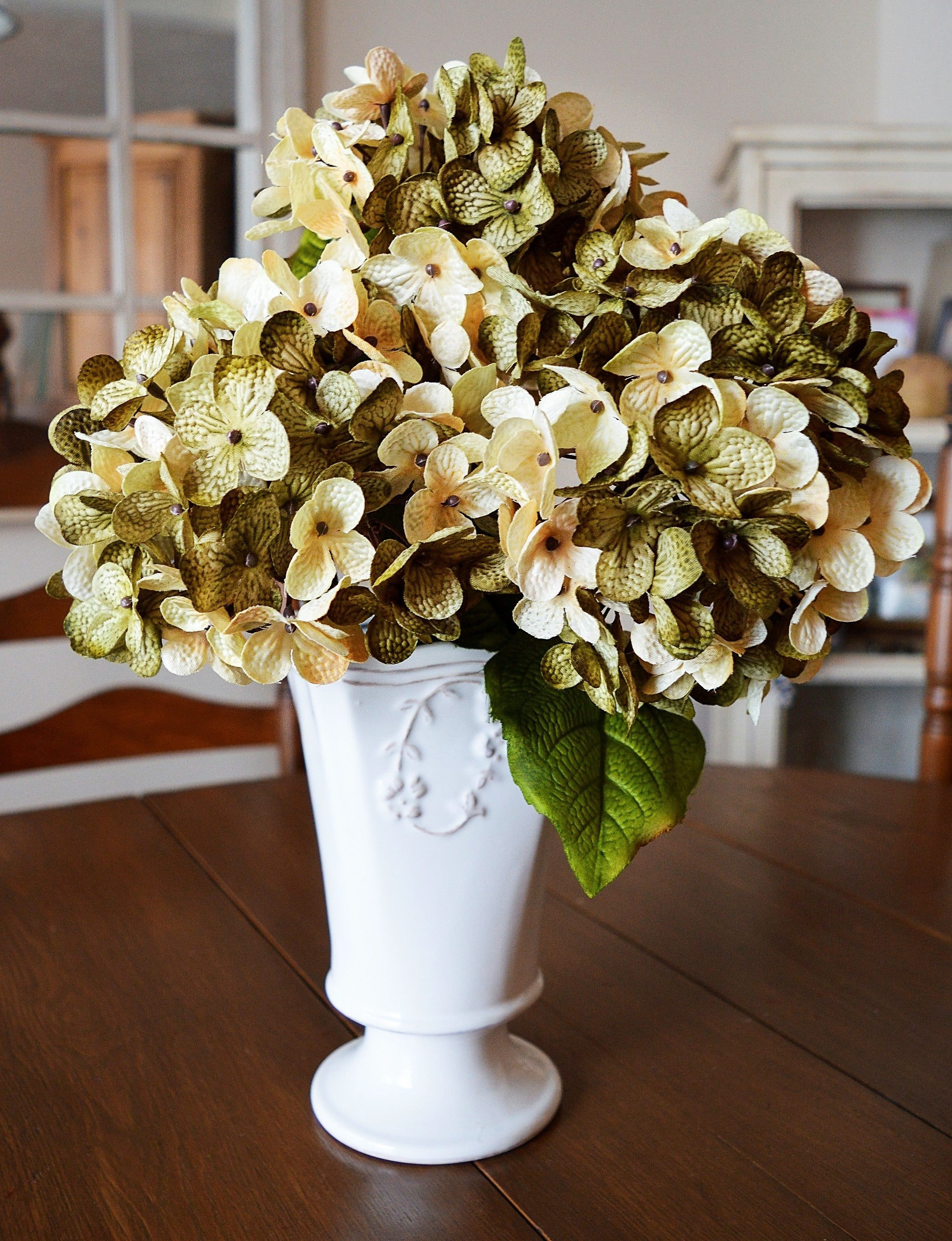 artificial hydrangea flowers green cream