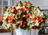 artificial hydrangea flowers orange green cream closeup
