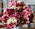artificial hydrangea flowers red pink cream closeup