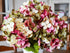 artificial hydrangea flowers pink green cream closeup