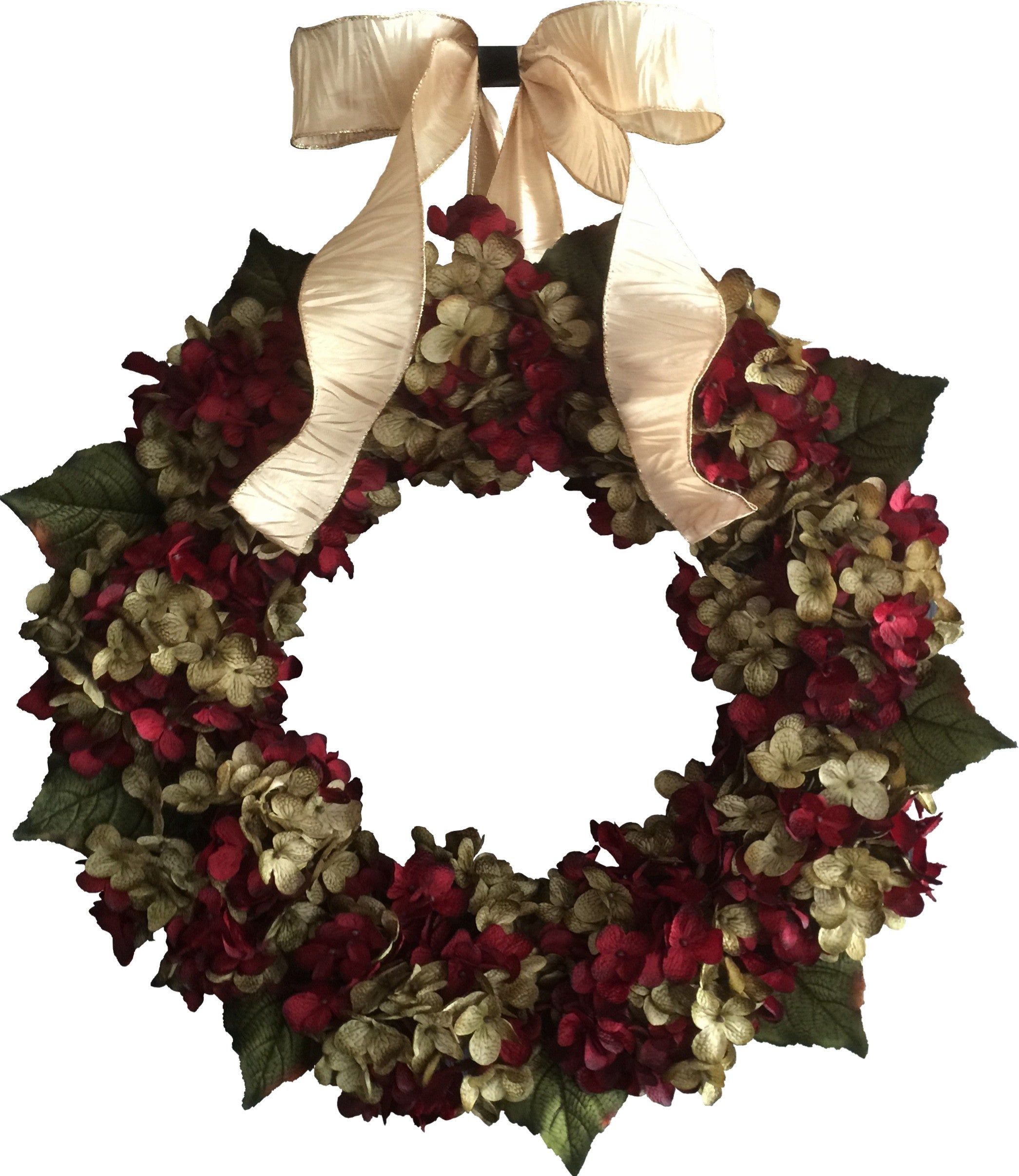 Christmas hydrangea wreath on white background