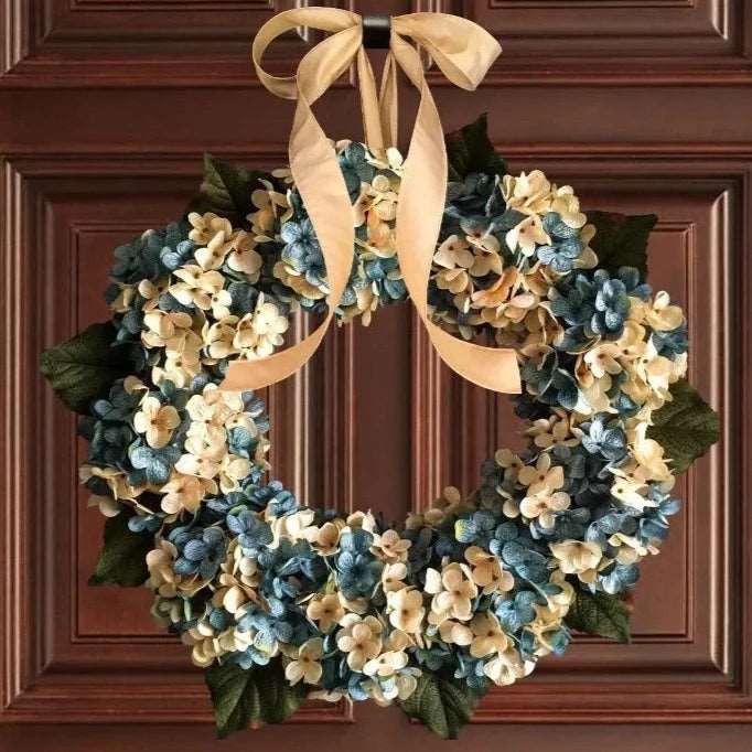 Blue Wreath on wood door