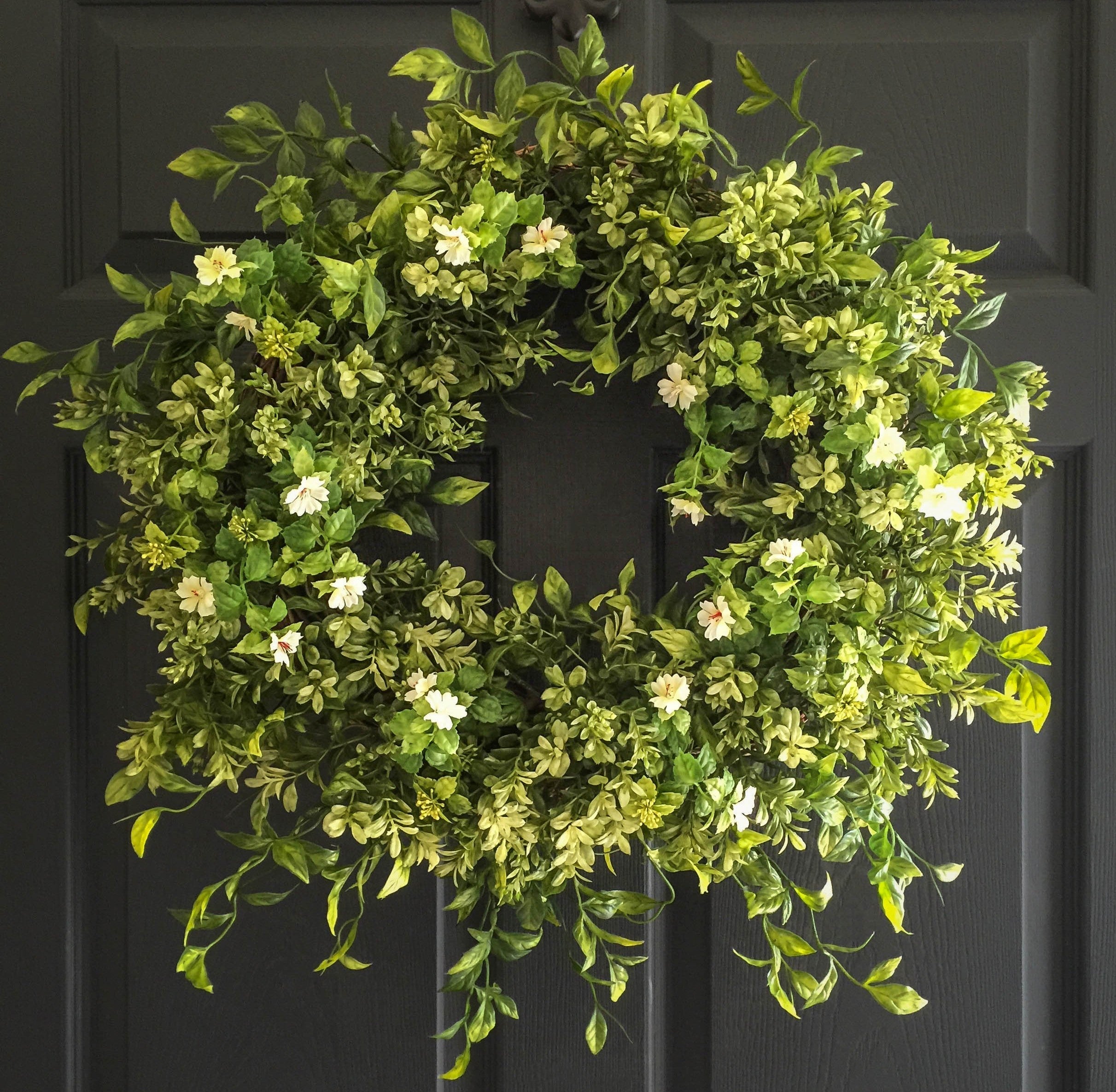 boxwood wreath on front door
