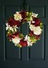 Christmas flower wreath on front door
