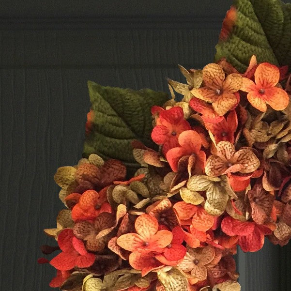 fall hydrangea wreath closeup