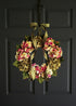 spring and summer hydrangea wreath on front door