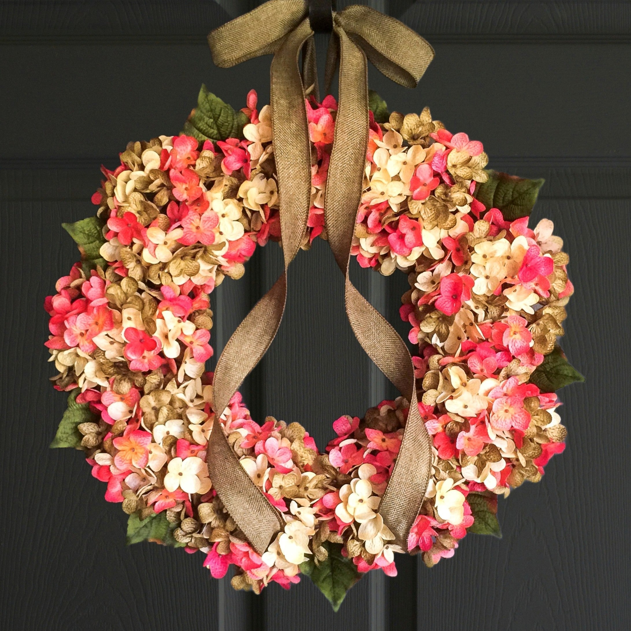 hot pink hydrangea door wreath