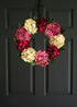 Valentines day hydrangea wreath on front door