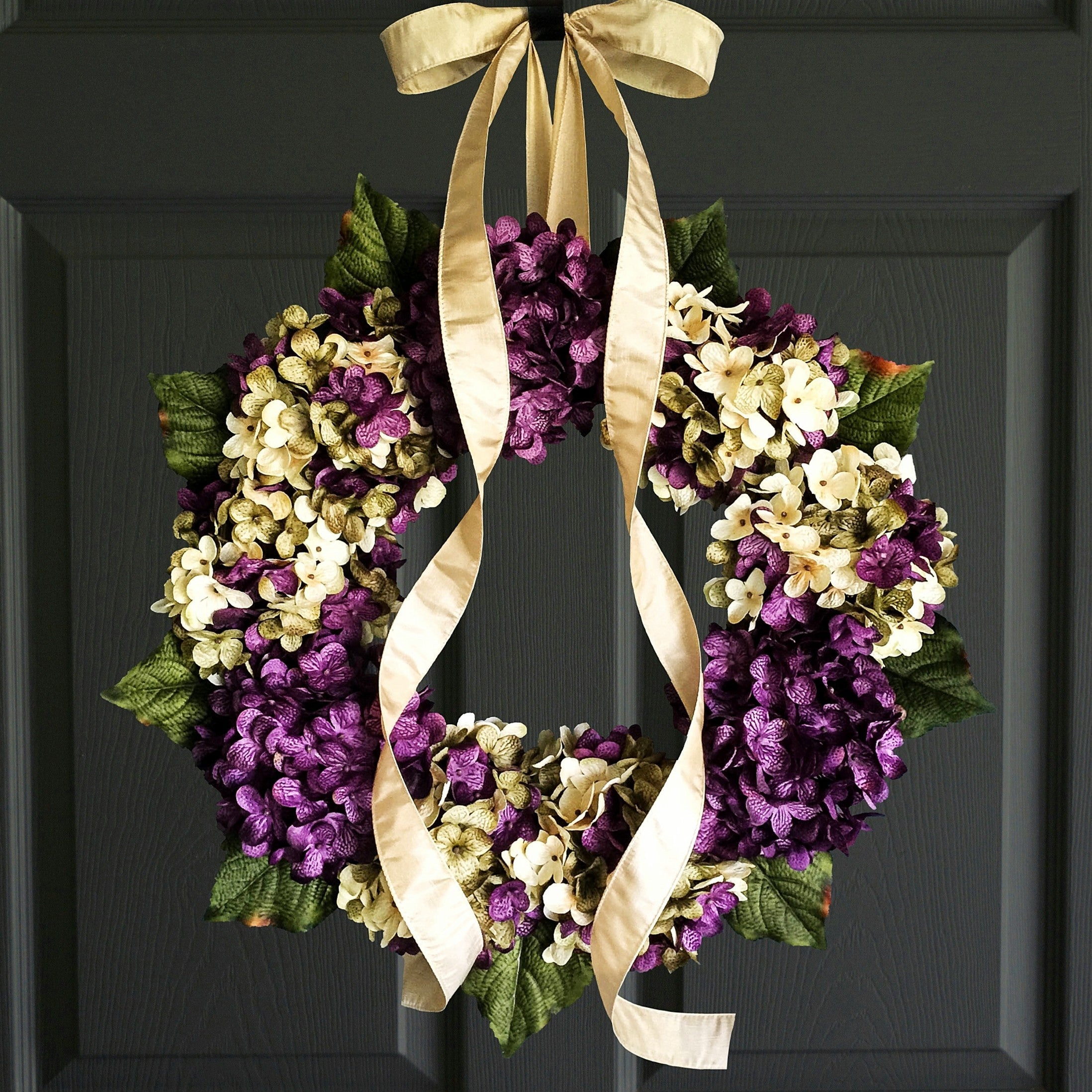purple hydrangea door wreath