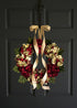 red hydrangea wreath on front door