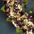 Close-up photo of purple hydrangea wreath flowers.