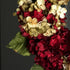 Close-up of premium silk red hydrangea flowers on handmade front door wreath