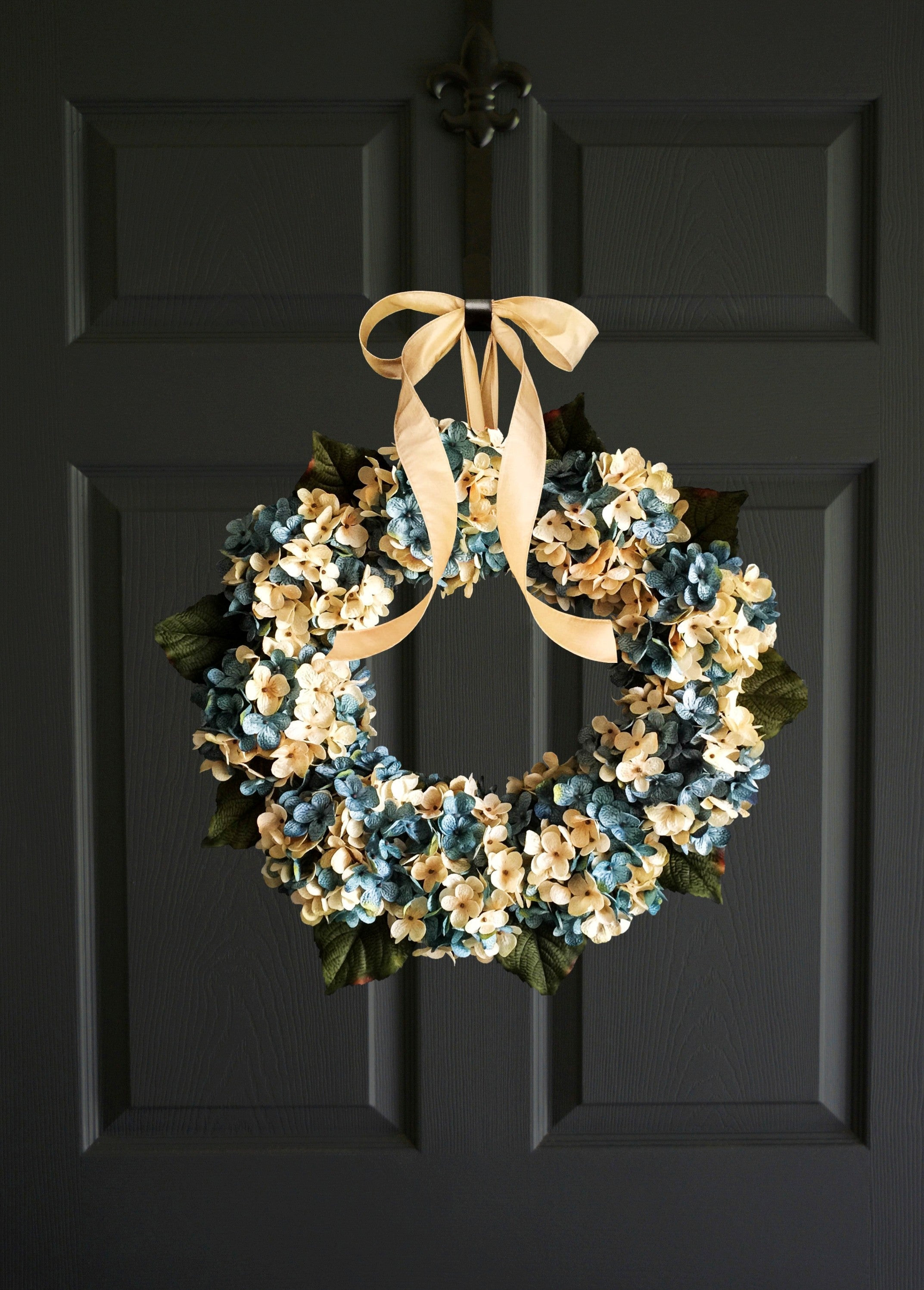 Turquoise blue front door wreath farmhouse entryway decor